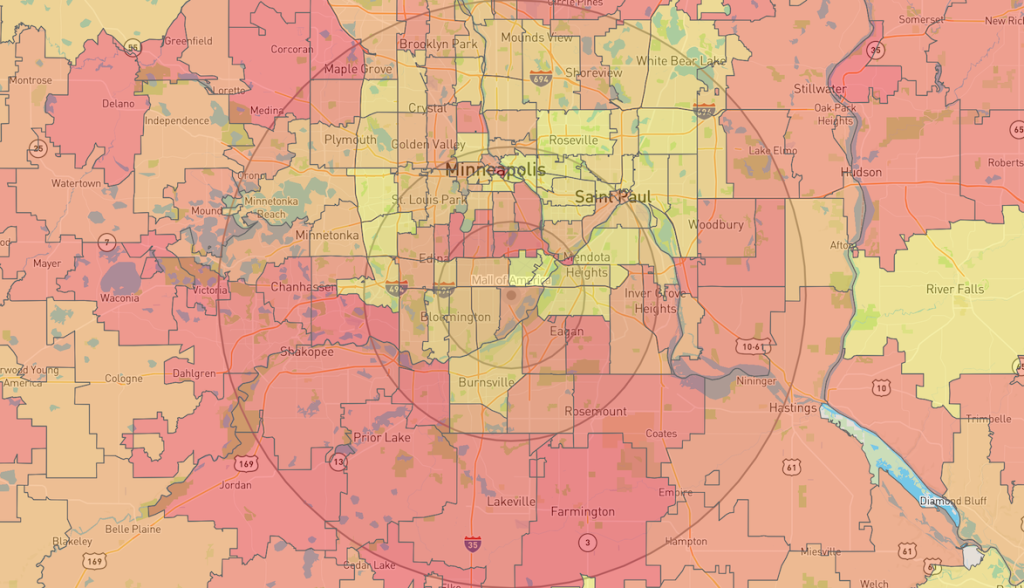 Map of Gen X residents around Minneapolis