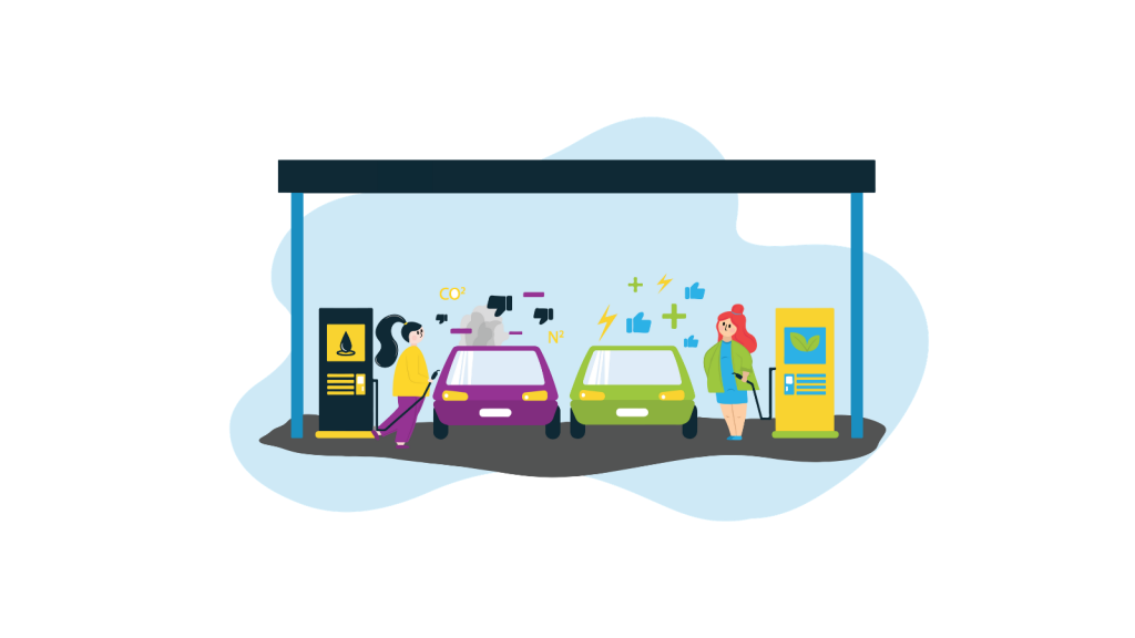 Image showing two women charging their electric vehicles at a charging station